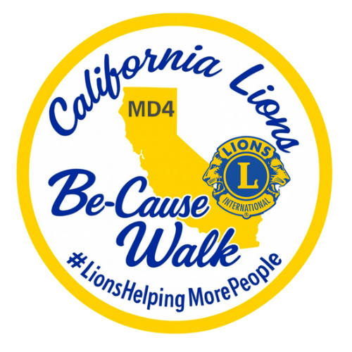 round logo that reads: California Lions Be-Cause Walk #LionsHelpingMorePeople